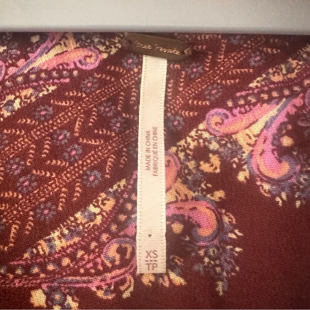 Free People Girl Talk Tunic Dress Boho Burgundy Pink Floral XS